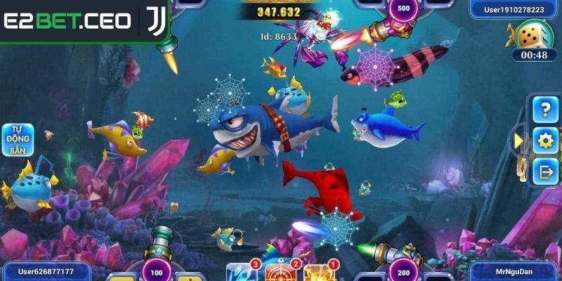 Bắn Cá Đại Dương E2Bet – Siêu Game Không Gian 3D Sống Động 2 Hệ thống sinh vật và boss thưởng
